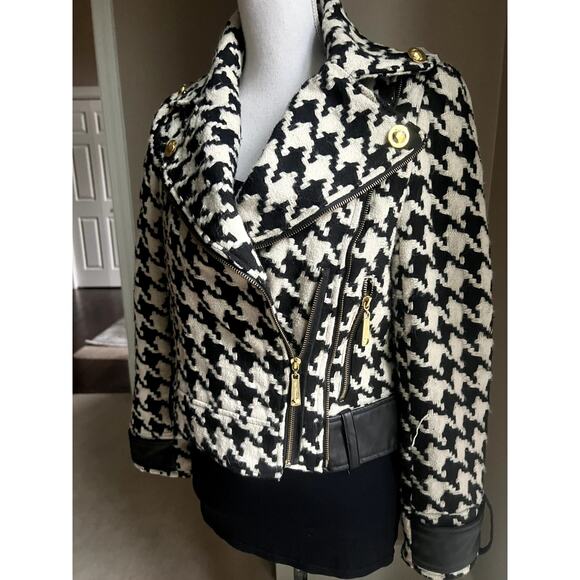 Apple Bottoms black and white herringbone asymmetric moto jacket size small - Picture 4 of 8